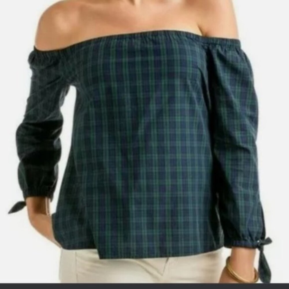 Talbots Tartan Plaid Semi Sheer Tie Sleeve Blouse‎